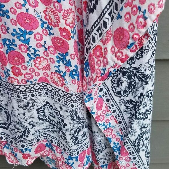 Behind the Seams Red/Blue Boho Bat Wing Peasant Top ck measurements - Picture 7 of 11